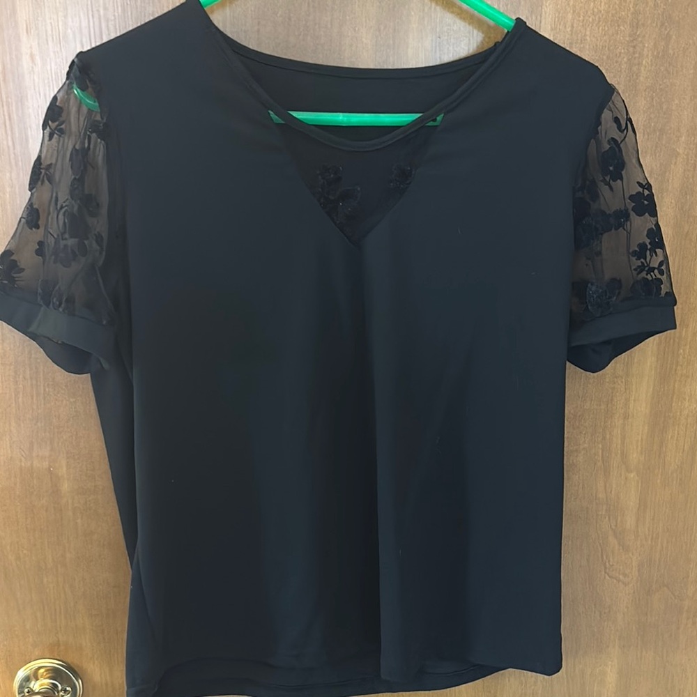 Elegant Black Lace Sleeve Women's Top